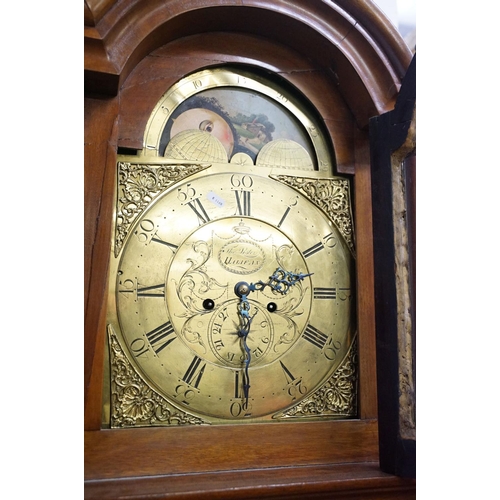 728 - Mahogany inlaid longcase clock, the brass dial signed Thomas Lister, Halifax, with Roman and Arabic ... 