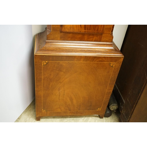 728 - Mahogany inlaid longcase clock, the brass dial signed Thomas Lister, Halifax, with Roman and Arabic ... 