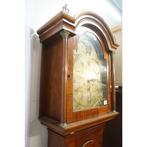 728 - Mahogany inlaid longcase clock, the brass dial signed Thomas Lister, Halifax, with Roman and Arabic ... 