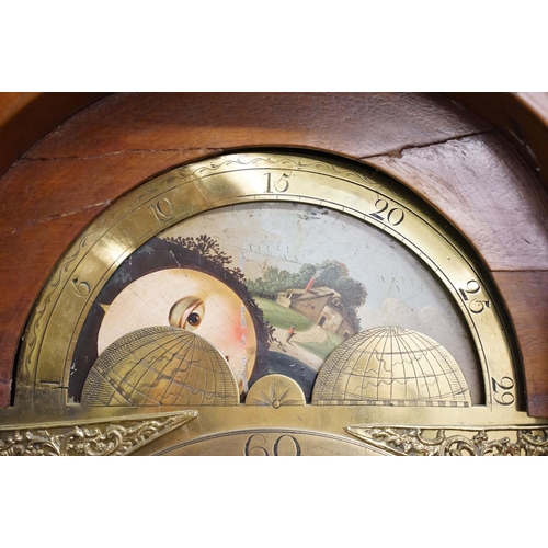 728 - Mahogany inlaid longcase clock, the brass dial signed Thomas Lister, Halifax, with Roman and Arabic ... 