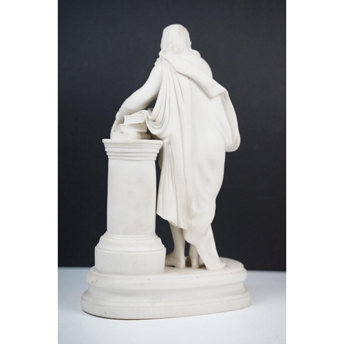 74 - Parian Ware bisque porcelain figure of John Milton, approx 36cm tall