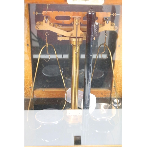 702 - L. Oertling Ltd, London, model 48 G C, scientific balance scales, 42cm high x 36.5cm wide x 26.5cm d... 