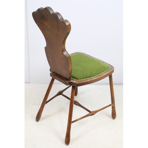 660 - Early 20th century mahogany bedroom chair, the splat back carved with shell like top, with studded g... 