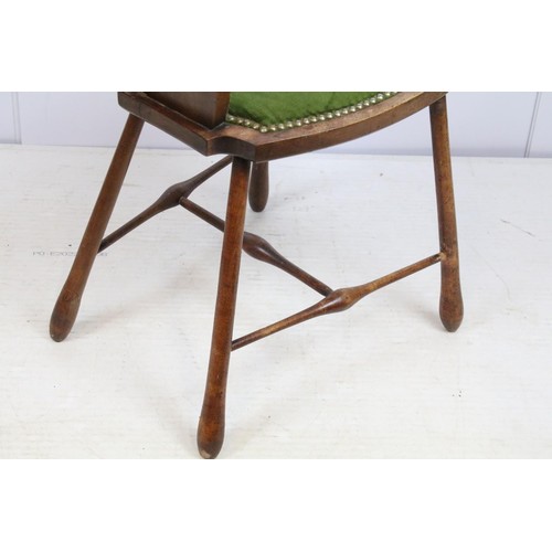 660 - Early 20th century mahogany bedroom chair, the splat back carved with shell like top, with studded g... 