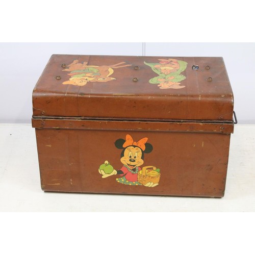 670 - Metal trunk decorated with Mickey Mouse, cars etc, 42cm high x 70.5cm wide x 42.5cm deep