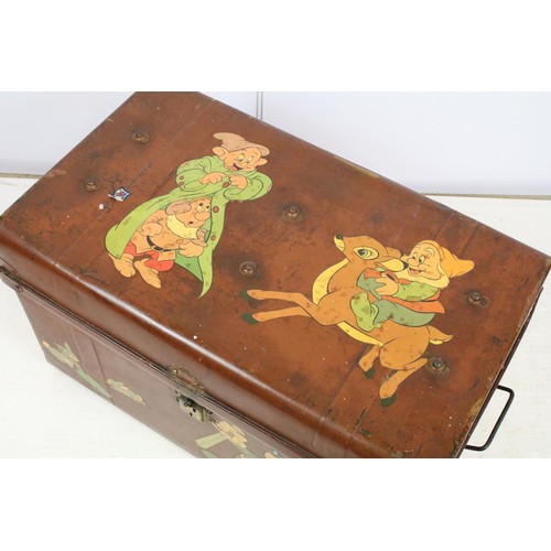 670 - Metal trunk decorated with Mickey Mouse, cars etc, 42cm high x 70.5cm wide x 42.5cm deep