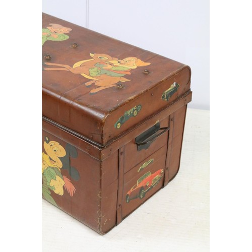 670 - Metal trunk decorated with Mickey Mouse, cars etc, 42cm high x 70.5cm wide x 42.5cm deep