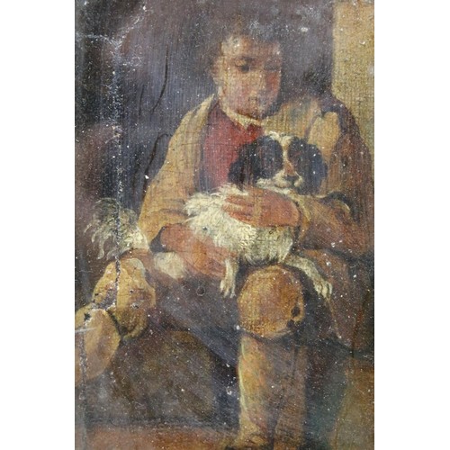 552 - Good selection of five antique framed portraits to include oil of a boy with dog, watercolour of inf... 