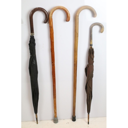 127 - Group of eight vintage umbrellas & walking sticks to include early-to-mid 20th century examples, fea... 