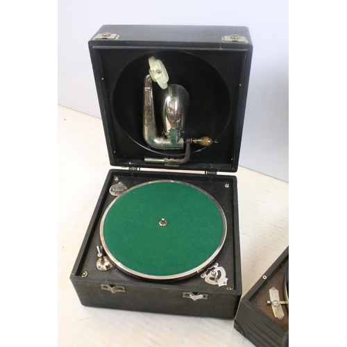 443 - Two table top portable record players to include Decca (R.D.631877) and a HMV His Master's Voice rec... 