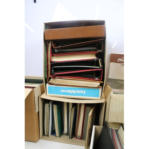 470 - Extensive collection of stamps and stamp collecting supplies housed within nine boxes, the lot to in... 