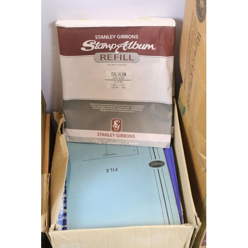 470 - Extensive collection of stamps and stamp collecting supplies housed within nine boxes, the lot to in... 