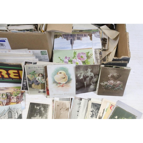 480 - Box of early 20th century postcards, together with a mid Victorian scrap book, etching type prints &... 