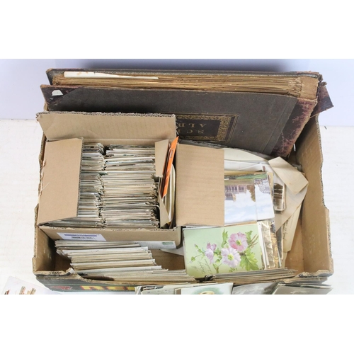 480 - Box of early 20th century postcards, together with a mid Victorian scrap book, etching type prints &... 