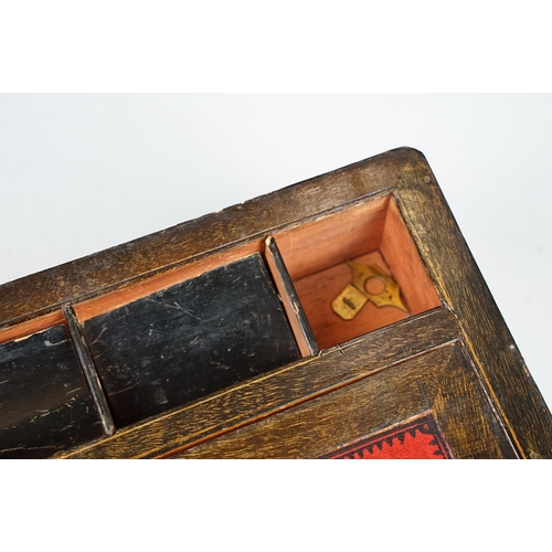 155 - 19th century walnut veneered writing slope with Tunbridge style inlay, slope to interior and typical... 