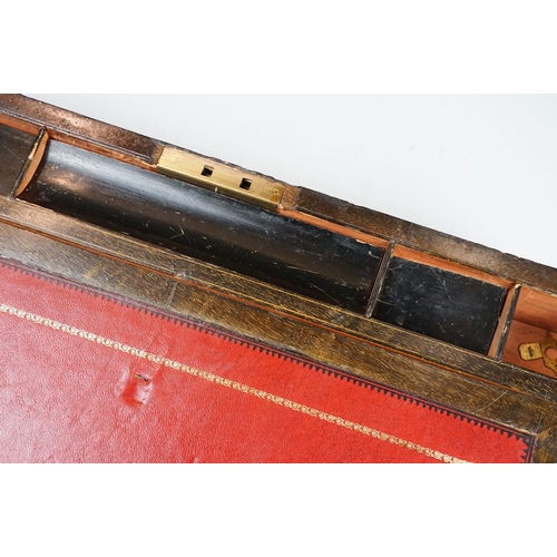 155 - 19th century walnut veneered writing slope with Tunbridge style inlay, slope to interior and typical... 