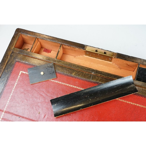 155 - 19th century walnut veneered writing slope with Tunbridge style inlay, slope to interior and typical... 