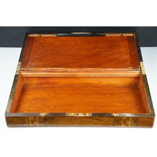 155 - 19th century walnut veneered writing slope with Tunbridge style inlay, slope to interior and typical... 