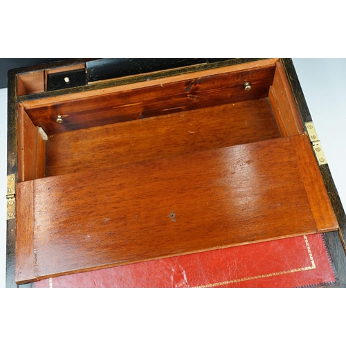 155 - 19th century walnut veneered writing slope with Tunbridge style inlay, slope to interior and typical... 