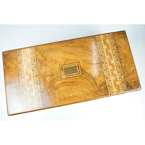 155 - 19th century walnut veneered writing slope with Tunbridge style inlay, slope to interior and typical... 