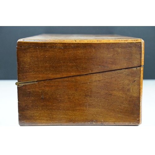 155 - 19th century walnut veneered writing slope with Tunbridge style inlay, slope to interior and typical... 