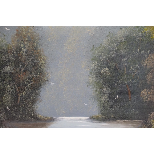 558 - Heath, tranquil river scene, oil on canvas, signed lower left, 50 x 75cm, gilt framed