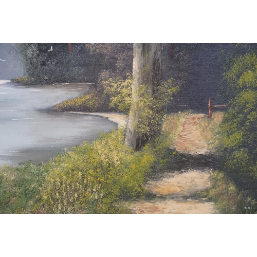 558 - Heath, tranquil river scene, oil on canvas, signed lower left, 50 x 75cm, gilt framed