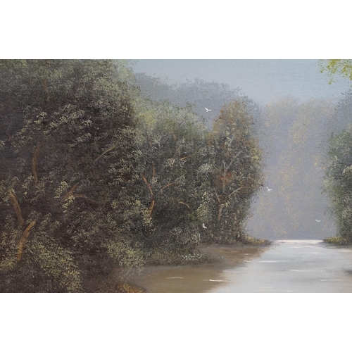 558 - Heath, tranquil river scene, oil on canvas, signed lower left, 50 x 75cm, gilt framed