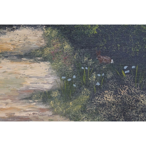 558 - Heath, tranquil river scene, oil on canvas, signed lower left, 50 x 75cm, gilt framed