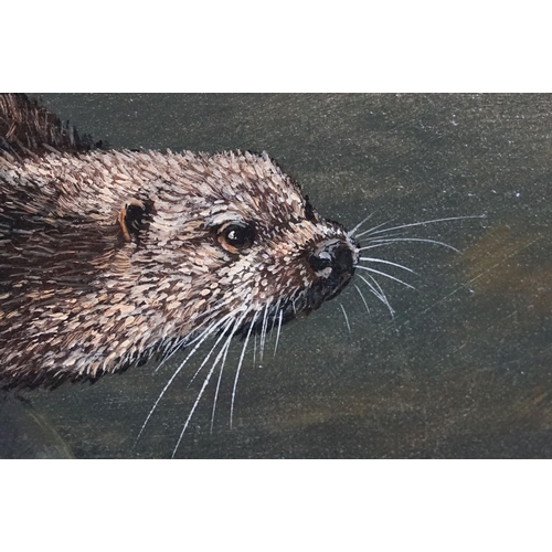 559 - Otter on a rock, oil on canvas, signed indistinctly lower right, possibly Nance, 49.5 x 59.5cm, gilt... 