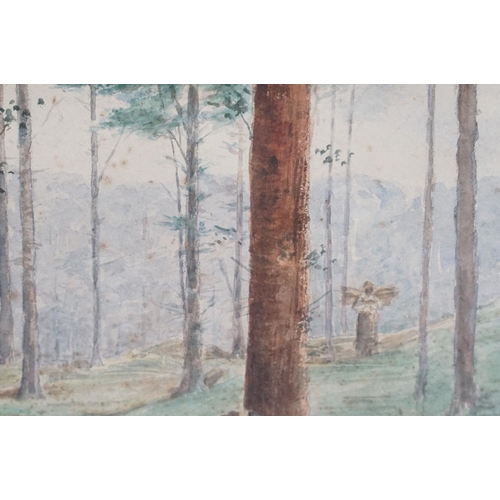 564 - 19th century watercolour, country girls in a conversation in woodland clearing, 21.5 x 29cm, framed ... 