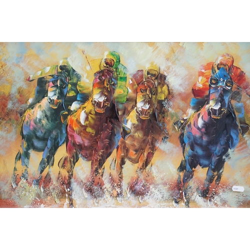 565 - R Sanford, racehorses, oil on board, signed lower right, 42 x 57cm, framed and glazed