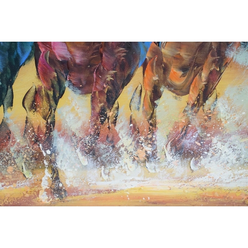 565 - R Sanford, racehorses, oil on board, signed lower right, 42 x 57cm, framed and glazed