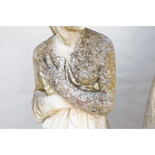 621 - Two reconstituted stone garden statues to include a cavalier and a classical maiden, tallest approx ... 