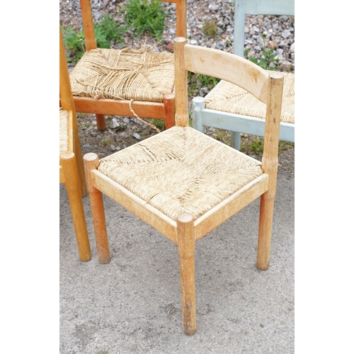 646 - Set of nine Vico Magistretti Carimate wooden chairs with rush seats and curved backs, approx 75cm hi... 