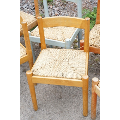 646 - Set of nine Vico Magistretti Carimate wooden chairs with rush seats and curved backs, approx 75cm hi... 