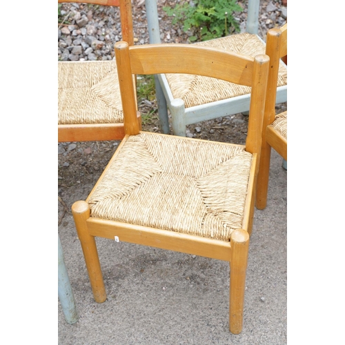 646 - Set of nine Vico Magistretti Carimate wooden chairs with rush seats and curved backs, approx 75cm hi... 