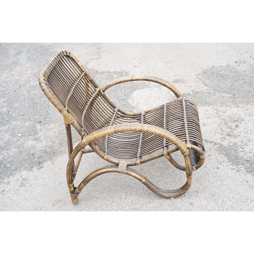 648 - Pair of wicker low conservatory chairs, each raised on four supports, approx 82cm high