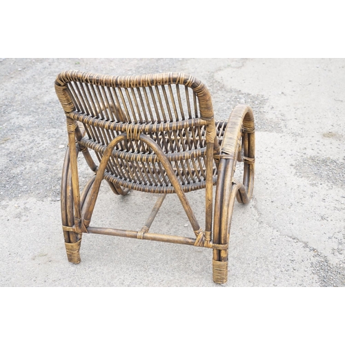 648 - Pair of wicker low conservatory chairs, each raised on four supports, approx 82cm high