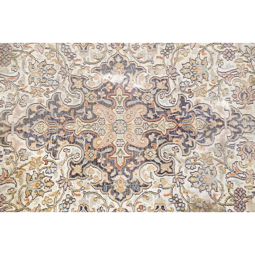 766 - Middle Eastern cream ground carpet, with central stylised motif within geometric borders, 160 x 92cm... 