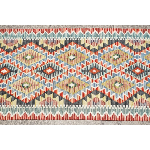 767 - Hand Knotted Woolen Chobi Kilim Runner Rug, 245cm x 81cm