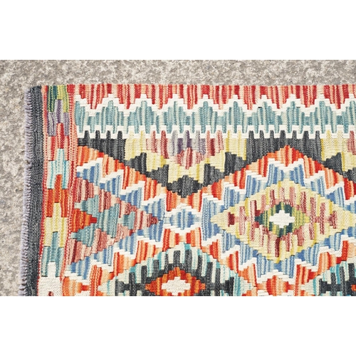 767 - Hand Knotted Woolen Chobi Kilim Runner Rug, 245cm x 81cm