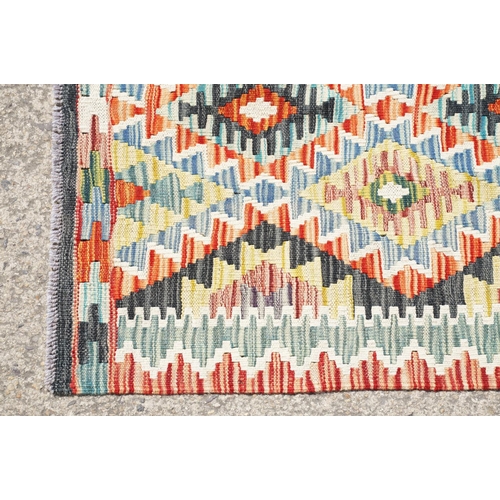 767 - Hand Knotted Woolen Chobi Kilim Runner Rug, 245cm x 81cm