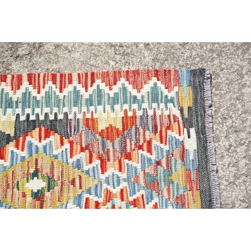 767 - Hand Knotted Woolen Chobi Kilim Runner Rug, 245cm x 81cm