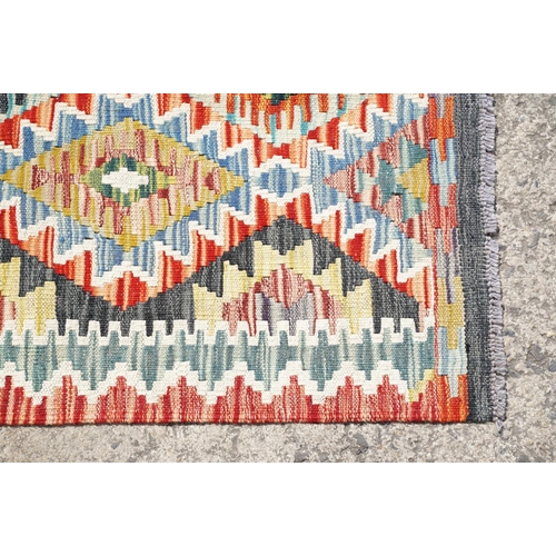 767 - Hand Knotted Woolen Chobi Kilim Runner Rug, 245cm x 81cm