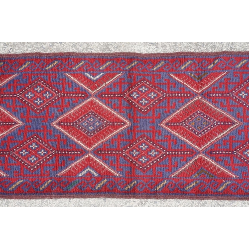 780 - Meshwani red & blue ground runner rug, approx 245cm x 61cm