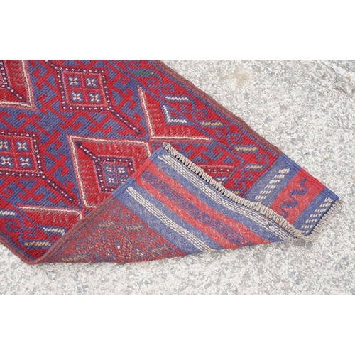 780 - Meshwani red & blue ground runner rug, approx 245cm x 61cm