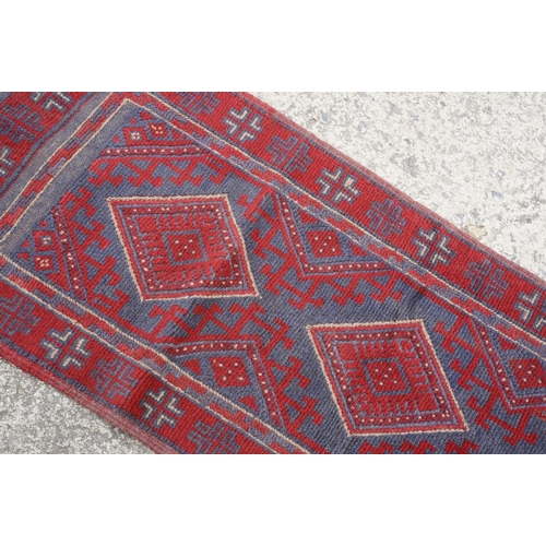 781 - Meshwani red & blue ground runner rug, approx 257cm x 54cm