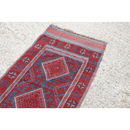 781 - Meshwani red & blue ground runner rug, approx 257cm x 54cm