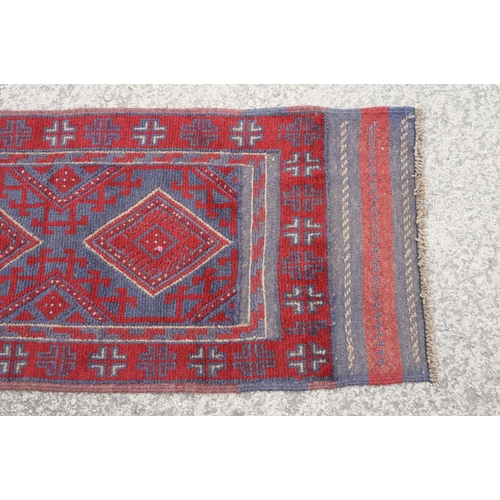 781 - Meshwani red & blue ground runner rug, approx 257cm x 54cm